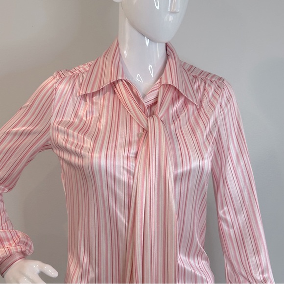 Vintage 70s Candy Cane Striped Tie Blouse - Picture 3 of 10